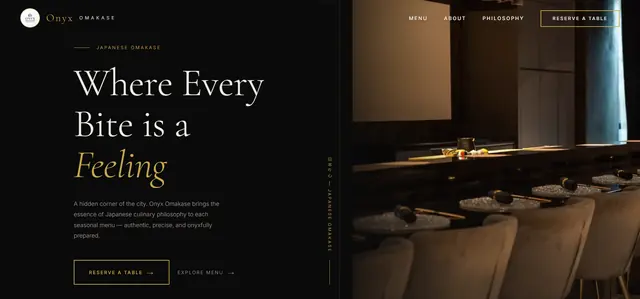 Onyx Omakase premium website design by Culinary Digital Studio