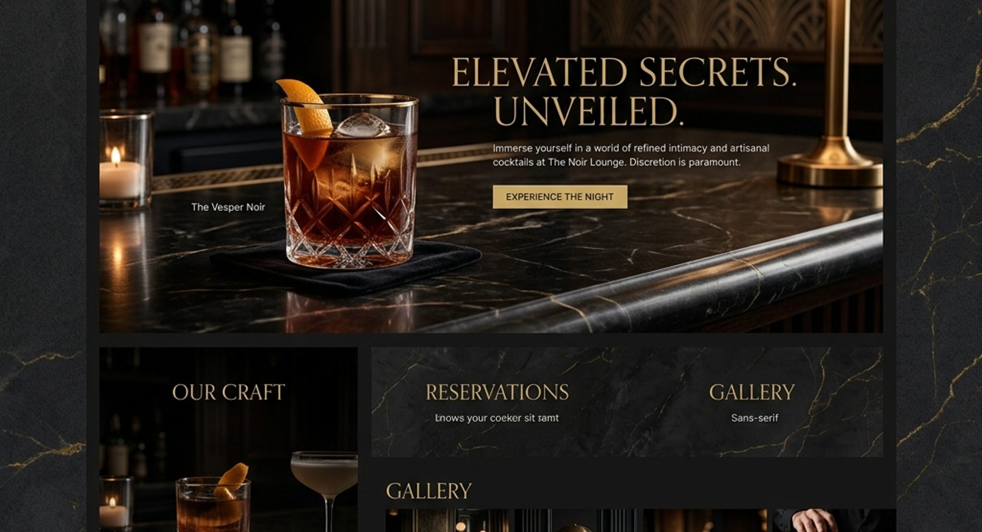 The Noir Lounge speakeasy brand identity and digital design