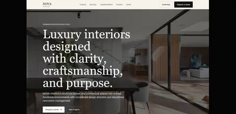 NOVA Interiors luxury interior design and renovation website concept by Culinary Digital Studio