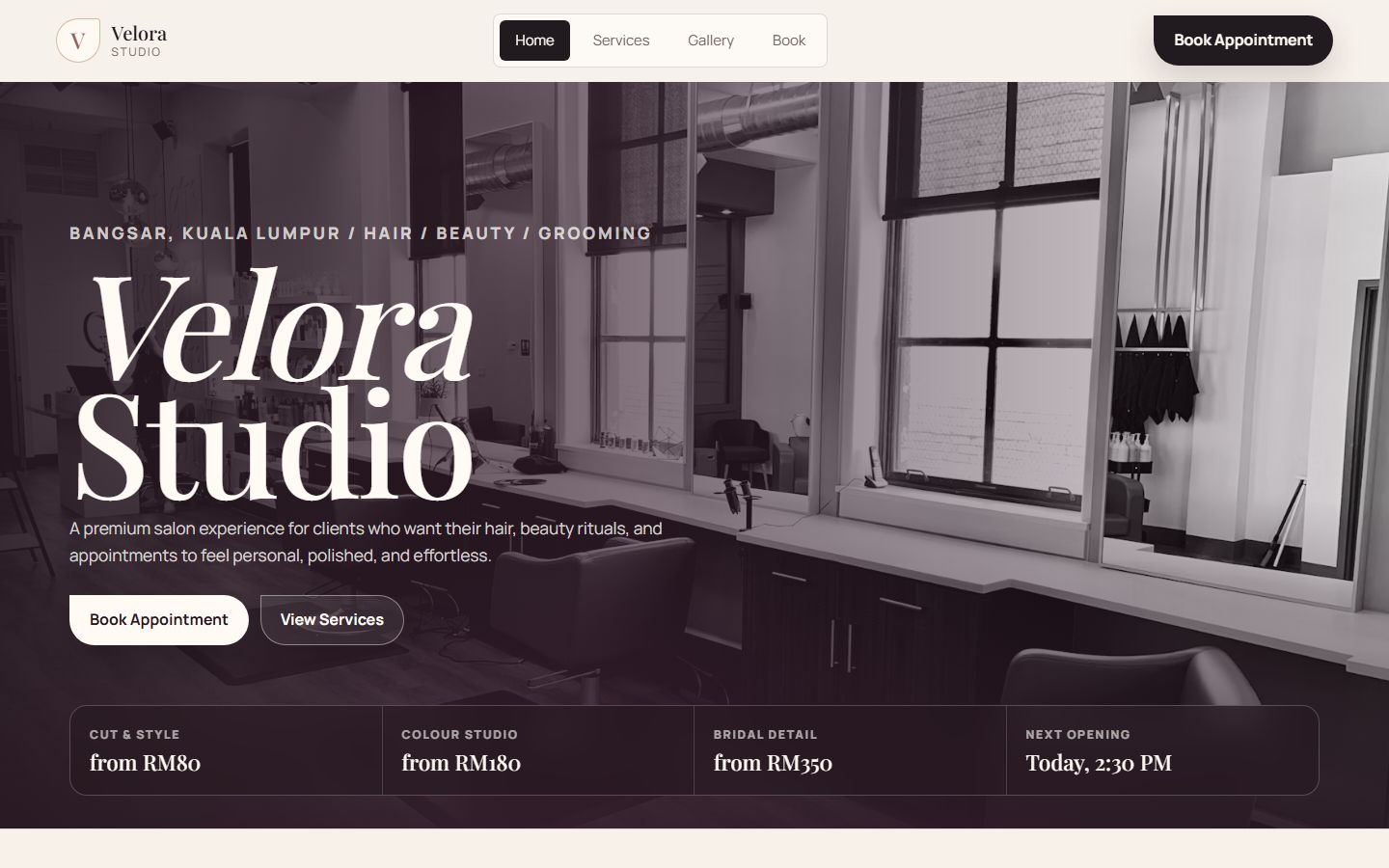 Velora Salon premium beauty and salon website concept by Culinary Digital Studio